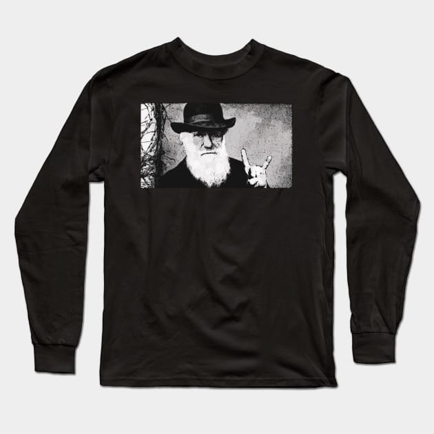 Horns Up Darwin Long Sleeve T-Shirt by knightwatchpublishing